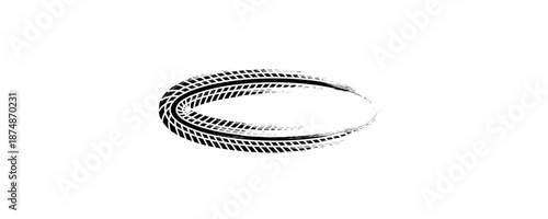 Tire track. Tyre mark of car, bike, motorcycle with grunge effect on white background. Wheel footprint, road element, dirty rubber protector pattern. Realistic vector illustration.