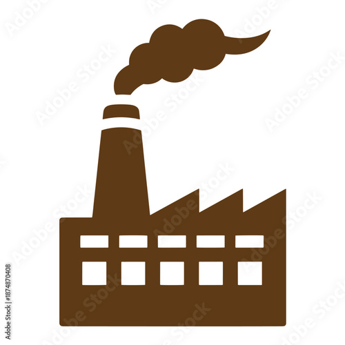 Drawing Vintage Brown factory building with smoking chimney stack  industrial pollution icon