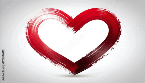 Red Heart Painted with Brush Strokes on White Background.