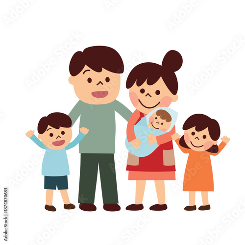 赤ちゃんを抱いている母親と家族