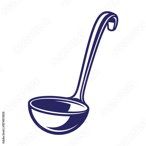 dark blue ladle with long handle and bowl isolated on white background