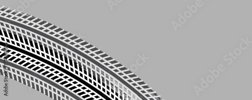 Tire track. Tyre mark of car, bike, motorcycle with grunge effect on white background. Wheel footprint, road element, dirty rubber protector pattern. Realistic vector illustration.