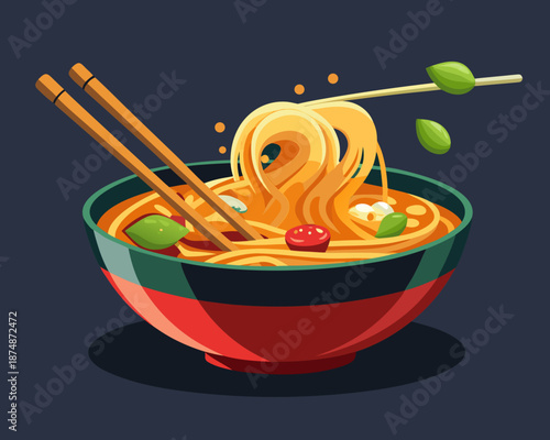 Steaming Bowl of Noodles with Chopsticks – Vibrant High-Resolution 3D Digital Illustration