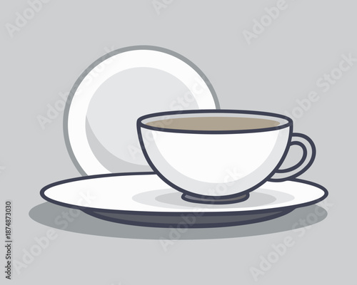 Minimalist Ceramic Dishware Collection with Bowl and Teacup – Clean Modern Tableware Illustration