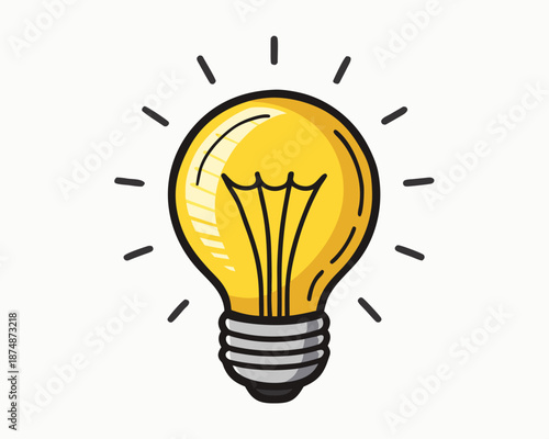Glowing Yellow Lightbulb Representing Bright Idea, Innovation, and Creativity – Digital Illustration