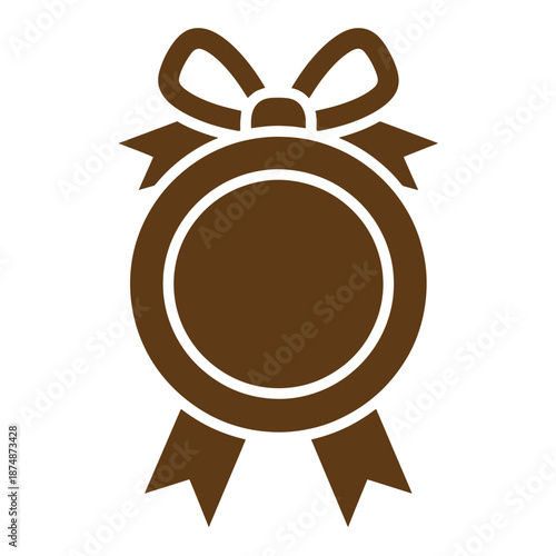Drawing Vintage Brown ribbon rosette icon with bow and tails  gift tag symbol