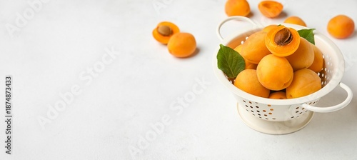 Colander full of ripe apric...