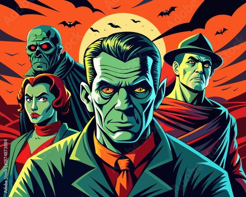 Dark Fantasy Horror Movie Poster Featuring Zombie Apocalypse and Undead Monster Army – Comic Book Style Illustration