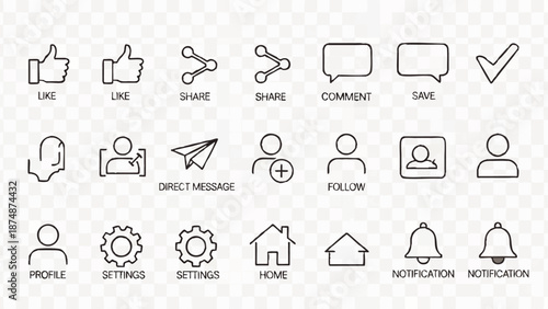 Collection of Simple Line Icons for Social Media.
