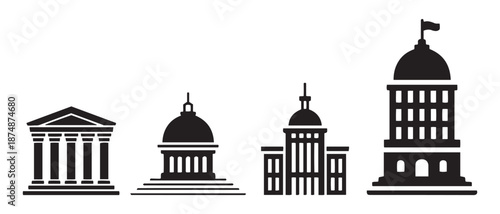 Government Buildings Silhouette Collection. Capitol, Courthouse, Museum, Classic Architecture.