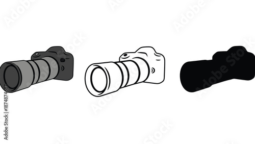 Three different camera lenses on a white background