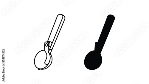 Three different illustrations of a metal scoop on a white background
