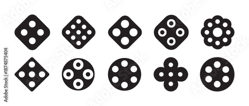 Black Icons Set. Geometric Shapes with Dots, Circles, Squares, Symmetry.