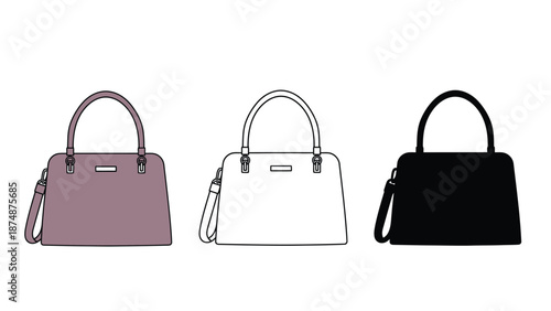 Three different colored handbags on a white background for fashion design