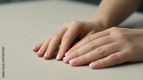 Wallpaper Mural Elegant Hands Resting on Table: Close-Up View of Well-Manicured Female Hands Torontodigital.ca