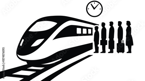 A group of people waiting for a train at a station platform.