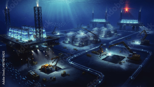 Offshore Oil Rig Platform at Night.