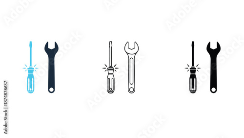 A set of screwdrivers and wrenches in different colors and styles