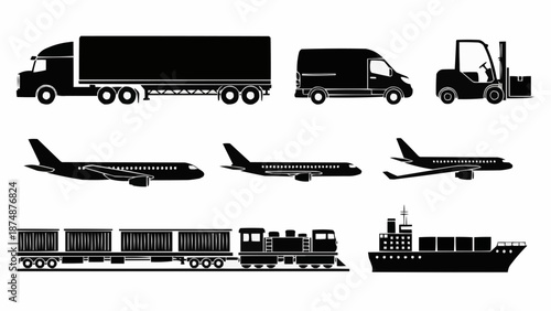 Collection of various transportation vehicle silhouettes.