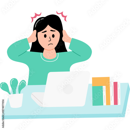 Frustrated School Girl Working on Laptop