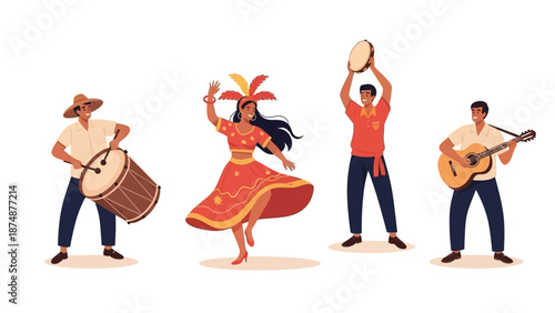 Vibrant Latin American musicians performing with traditional instruments