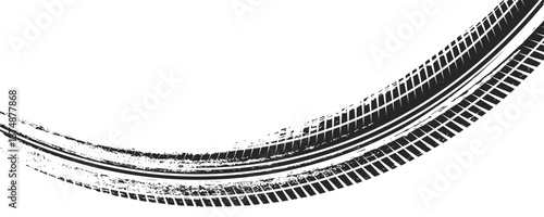 Tire track. Tyre mark of car, bike, motorcycle with grunge effect on white background. Wheel footprint,vector