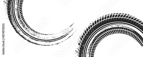 Tire track. Tyre mark of car, bike, motorcycle with grunge effect on white background. Wheel footprint,vector