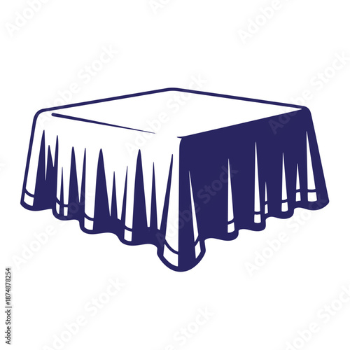 tablecloth draped over square table with folded pleated edge hanging down  simple illustration