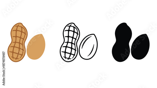 A colorful illustration of peanuts in different styles and colors.