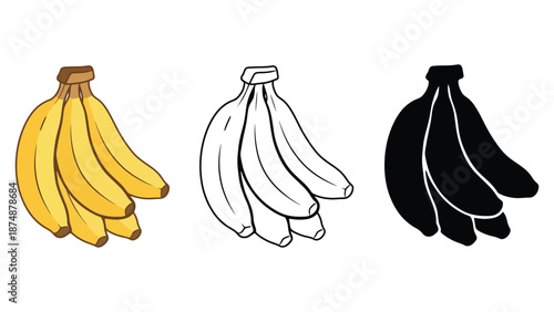 An illustration of three bunches of bananas in different color styles