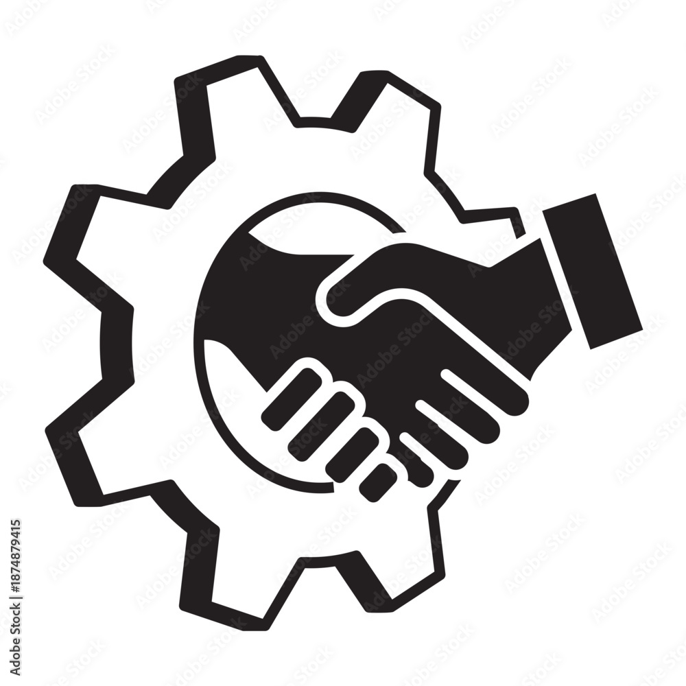 Fototapeta premium Solid glyph icon of handshake inside a gear