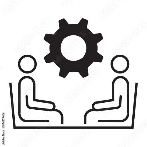 Solid glyph icon of people at table with a gear