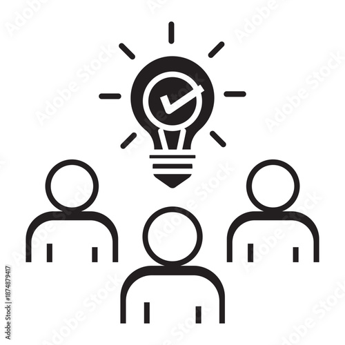 Solid glyph icon of a group with a lightbulb