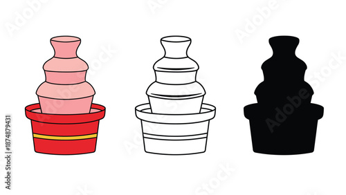 A colorful illustration of chocolate fountains in different color styles