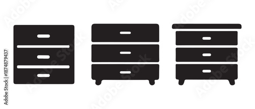 Black Nightstand Set. Three Drawer Chests for Bedroom Furniture Collection.