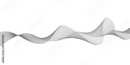 Abstract black and white smoke wave illustration featuring elegant curved lines and a digital motion swirl pattern on a light vector backdrop