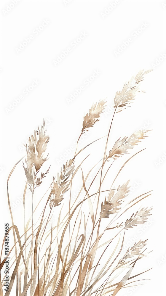 Fototapeta premium Minimal wallpaper grass illustration watercolor.