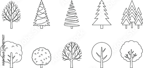 Science, Physics, and Engineering Line Art Icon Set, Flat Vector Illustration, Representing Magnets, Data, Atoms, Ideas, Chemistry, Growth, and Technology on 