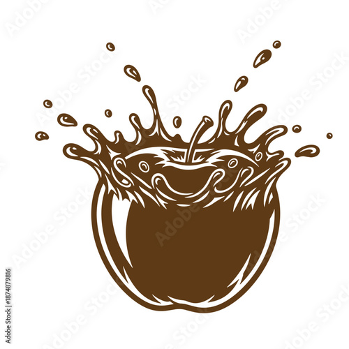 grunge drawing Vintage Brown liquid splash isolated on white background  dynamic fluid motion with droplets flying through air