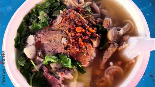 Chinese  lamb soup in bowl, Chiangmai Thailand.