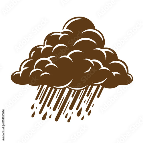grunge drawing Vintage Brown rain cloud with raindrops falling down isolated on white background