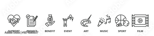 Sponsor banner vector illustration concept with icon of support, project, benefit, art, event, music, sport, and film
