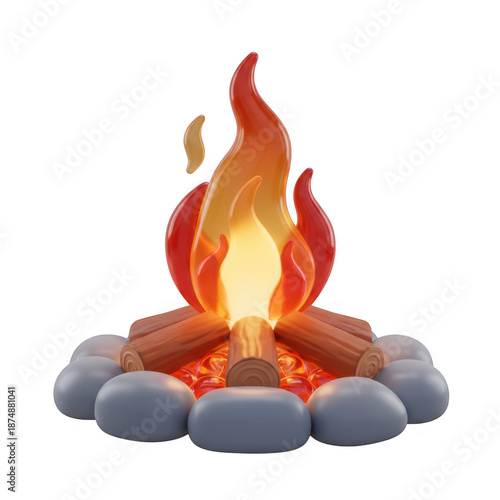 Vibrant campfire illustration isolated on transparent background