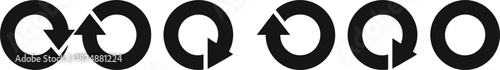 Circular arrow icons set for refresh, reload, rotation, loop, and cycle symbols in minimalist black vector design