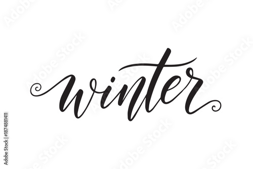 Winter season elegant handwritten text vector illustration on transparent background
