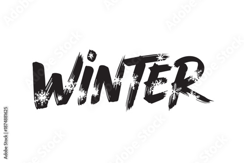 Black winter text on isolated on transparent background