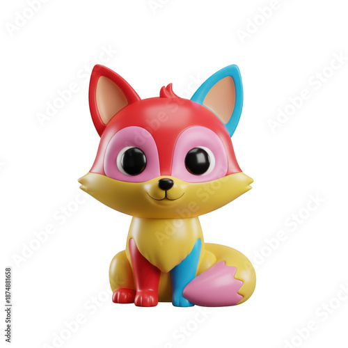 Colorful fox figurine isolated on transparent background