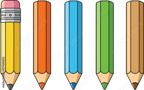 Colorful pencils in various shades with sharpened tips and classic design, perfect for school, art, drawing, and education vector themes