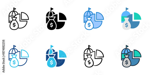 Campaign Finance icons set multiple style collection. Editable stroke 
