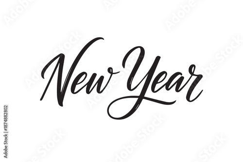 New year hand drawn lettering in black ink on a for greeting cards and celebrations  on transparent background